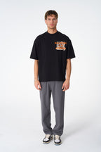 Oversize Cotton Tee / Mythical Bird & Waves Graphic Print "Balancing Is A Chaotic"