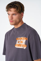 Oversize Cotton Tee / Mythical Bird & Waves Graphic Print "Balancing Is A Chaotic"