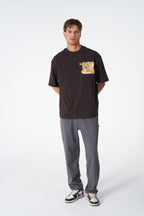 Oversize Cotton Tee / Mythical Bird & Waves Graphic Print "Balancing Is A Chaotic"