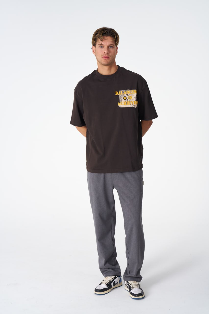 Oversize Cotton Tee / Mythical Bird & Waves Graphic Print "Balancing Is A Chaotic"