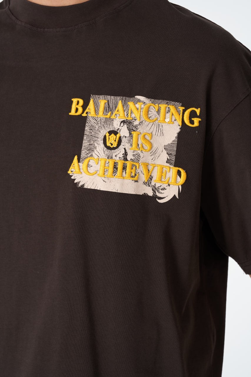 Oversize Cotton Tee / Mythical Bird & Waves Graphic Print "Balancing Is A Chaotic"