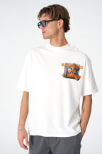 Oversize Cotton Tee / Mythical Bird & Waves Graphic Print "Balancing Is A Chaotic"