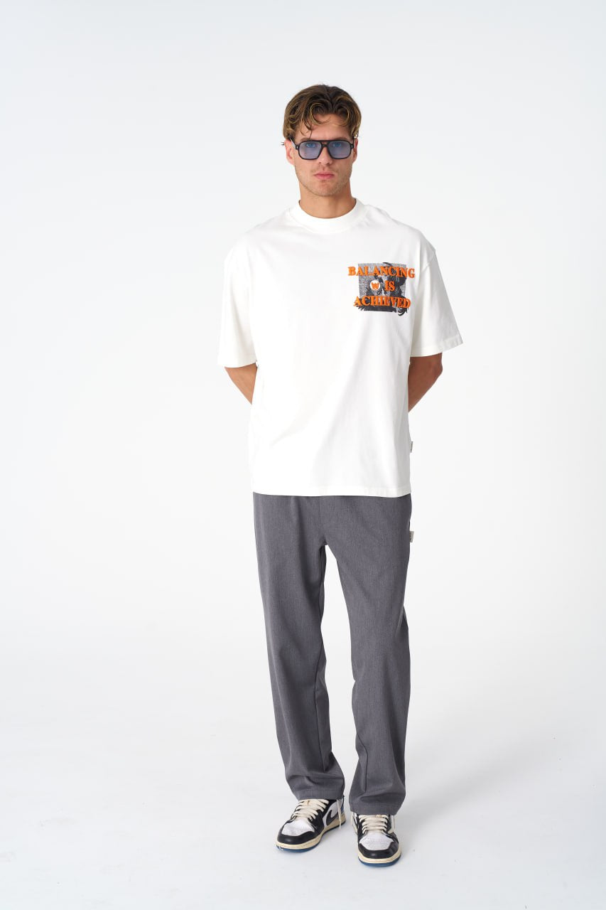 Oversize Cotton Tee / Mythical Bird & Waves Graphic Print "Balancing Is A Chaotic"