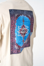 Oversize Cotton Tee / Oriental Rug Tapestry Graphic Print & Embroidery