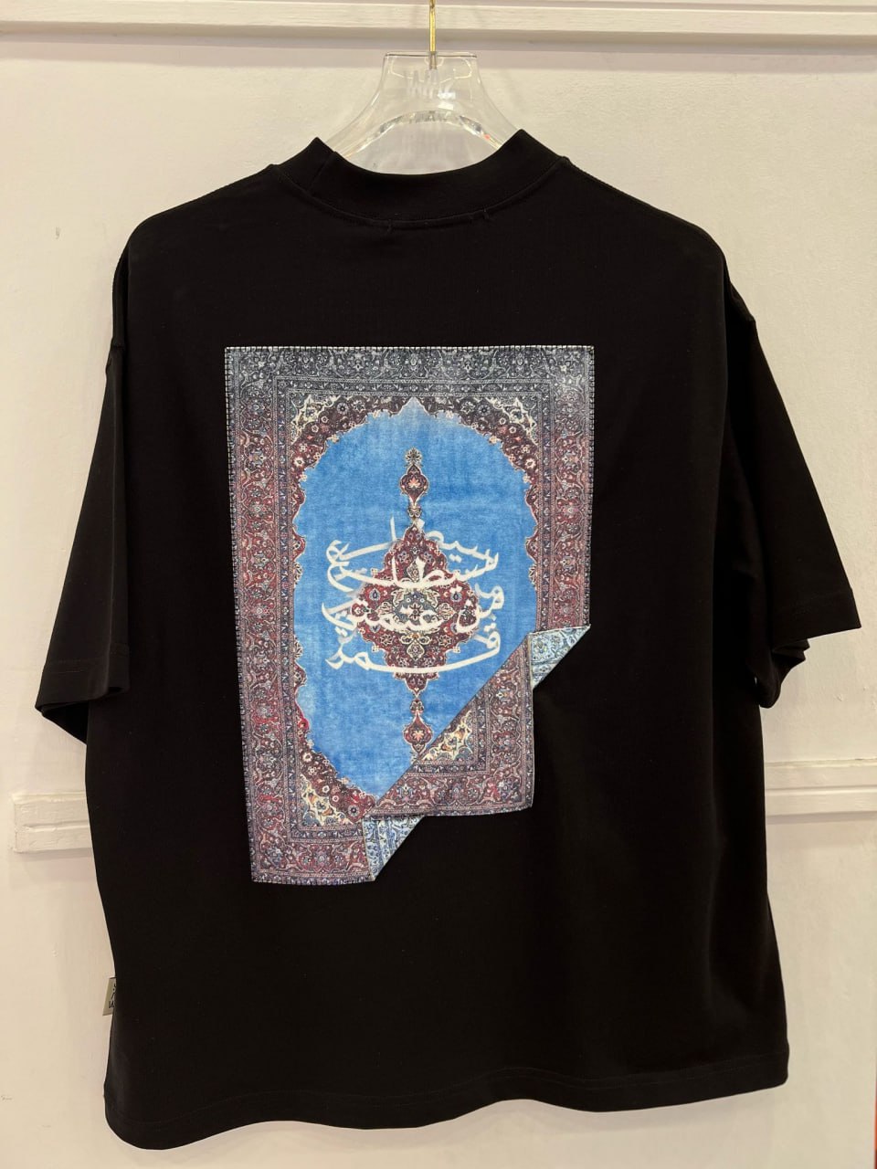 Oversize Cotton Tee / Oriental Rug Tapestry Graphic Print & Embroidery