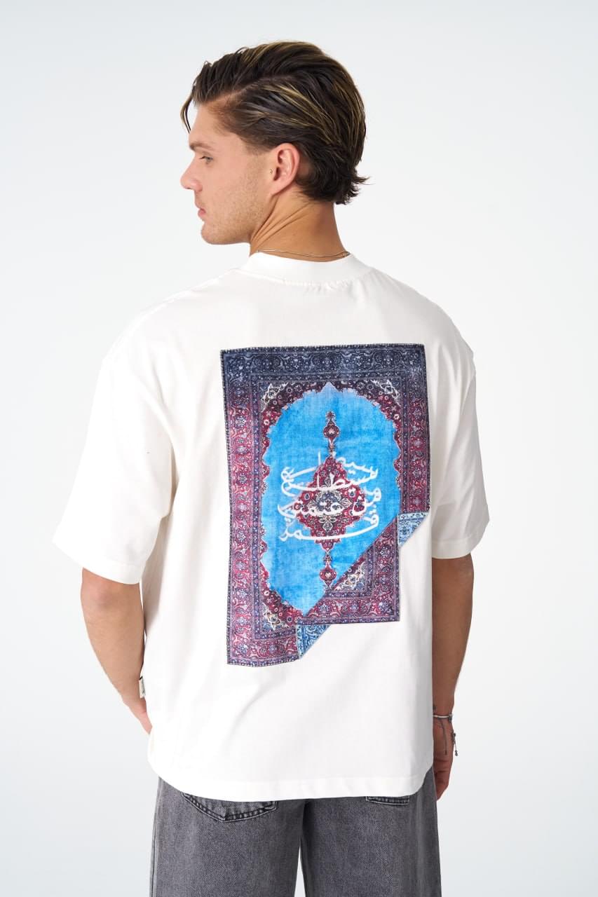 Oversize Cotton Tee / Oriental Rug Tapestry Graphic Print & Embroidery.