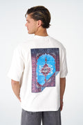 Oversize Cotton Tee / Oriental Rug Tapestry Graphic Print & Embroidery.
