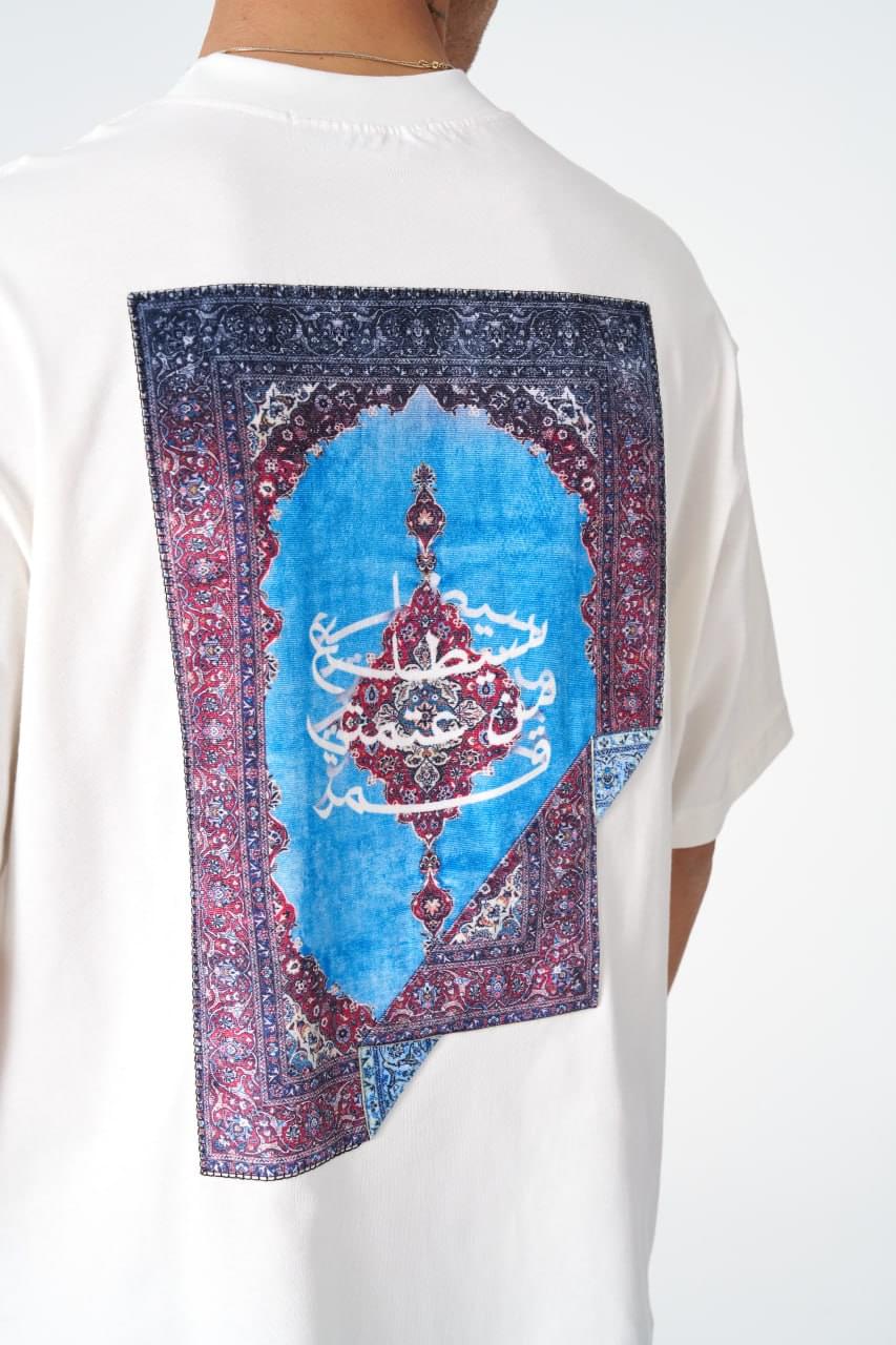 Oversize Cotton Tee / Oriental Rug Tapestry Graphic Print & Embroidery.