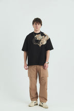 Oversize Cotton Tee / Ornate Animal Graphic Print "Fear Of Being Average"