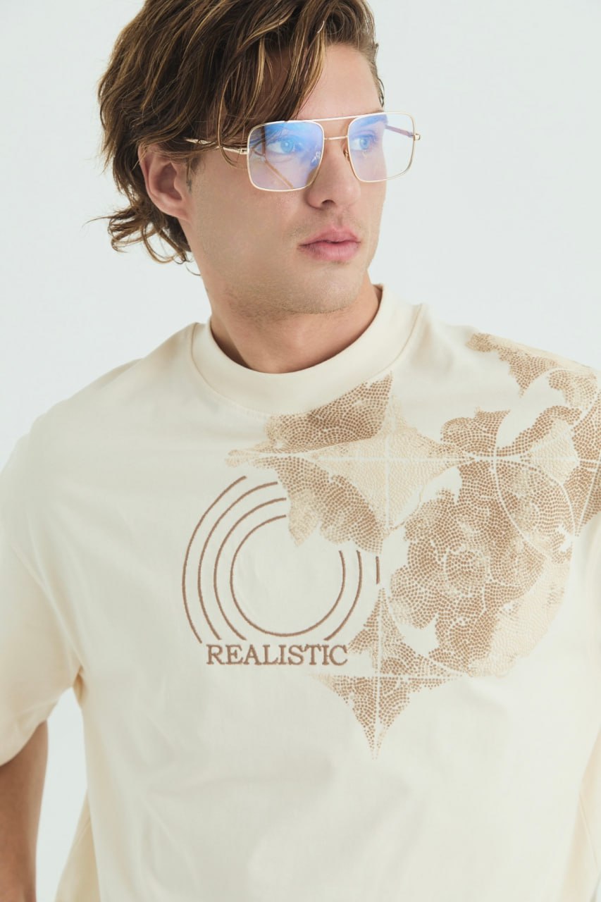 Oversize Cotton Tee / Ornate Animal Graphic Print "Fear Of Being Average"