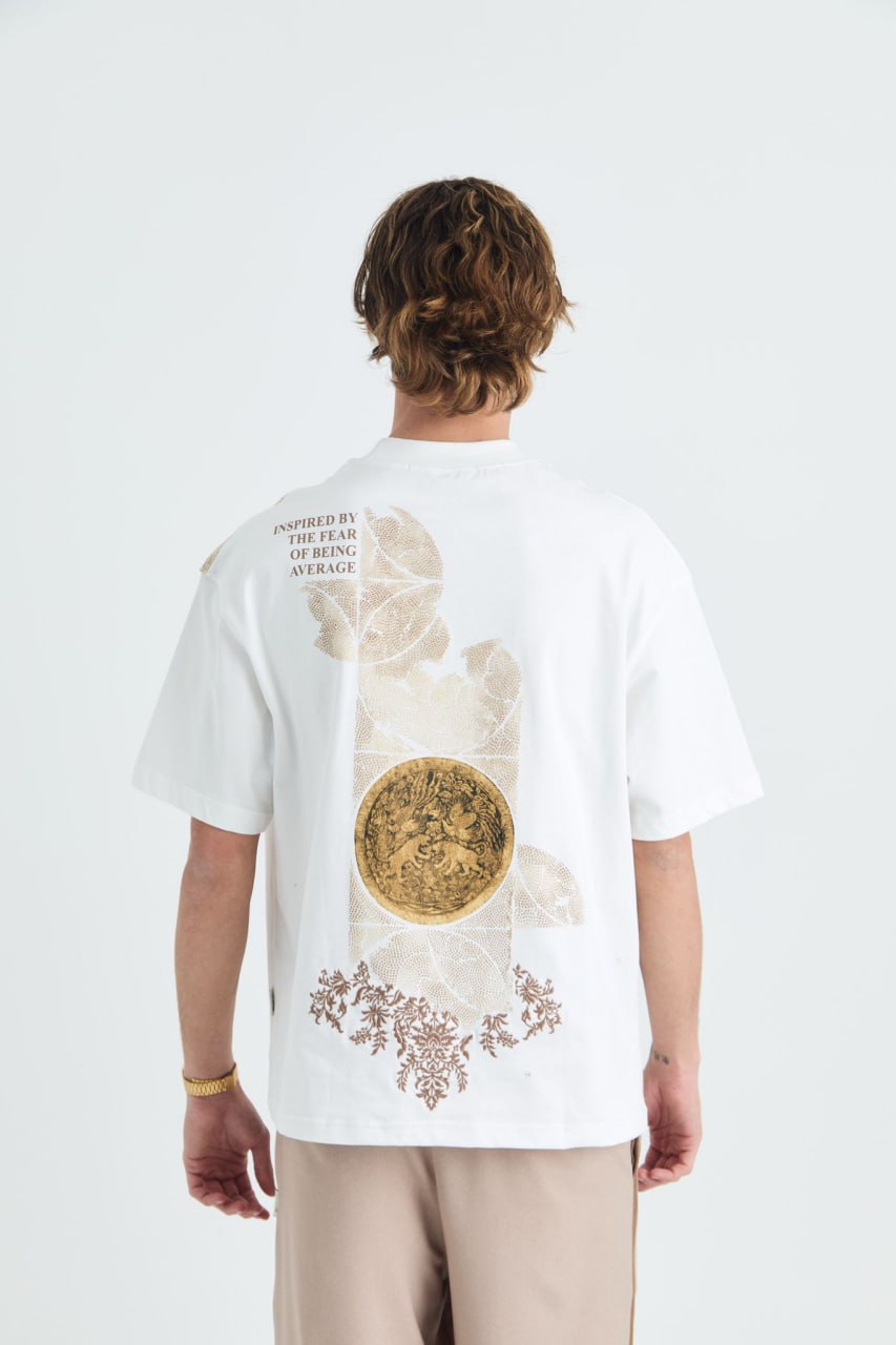 Oversize Cotton Tee / Ornate Animal Graphic Print "Fear Of Being Average"