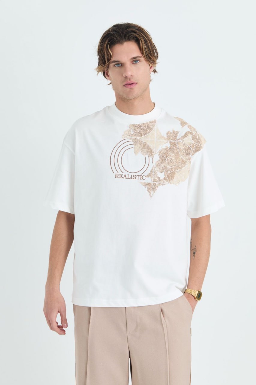 Oversize Cotton Tee / Ornate Animal Graphic Print "Fear Of Being Average"