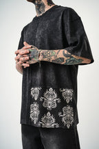 Oversize Cotton Tee - Ornate Pattern Graphic Print Shirt