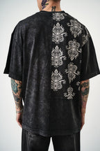 Oversize Cotton Tee - Ornate Pattern Graphic Print Shirt