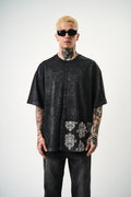 Oversize Cotton Tee - Ornate Pattern Graphic Print Shirt