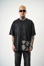 Oversize Cotton Tee - Ornate Pattern Graphic Print Shirt