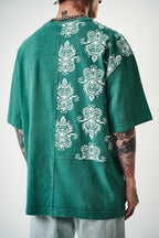 Oversize Cotton Tee - Ornate Pattern Graphic Print Shirt