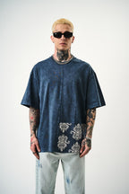 Oversize Cotton Tee - Ornate Pattern Graphic Print Shirt