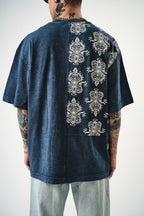 Oversize Cotton Tee - Ornate Pattern Graphic Print Shirt