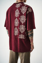 Oversize Cotton Tee - Ornate Pattern Graphic Print Shirt