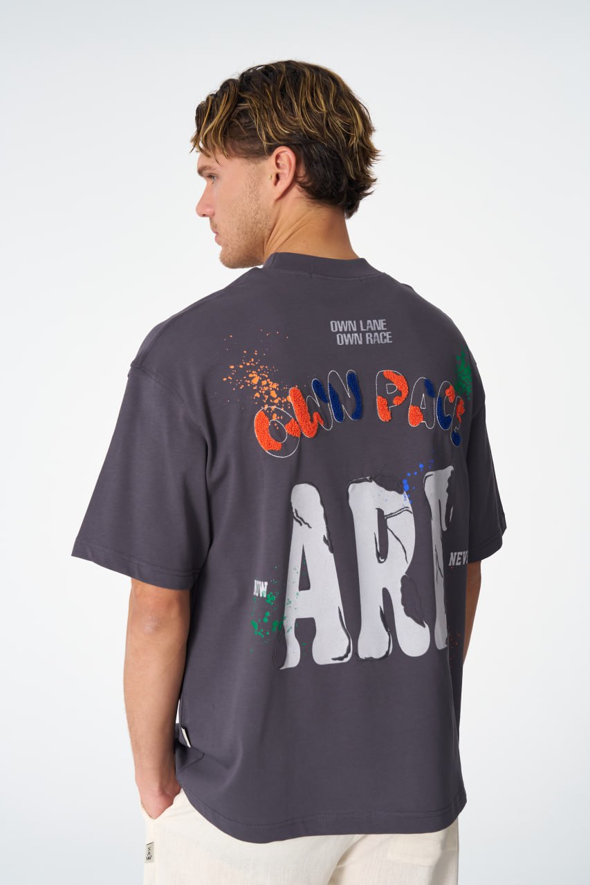 Oversize Cotton Tee / "Own Pace" Paint Splatter Graphic Print