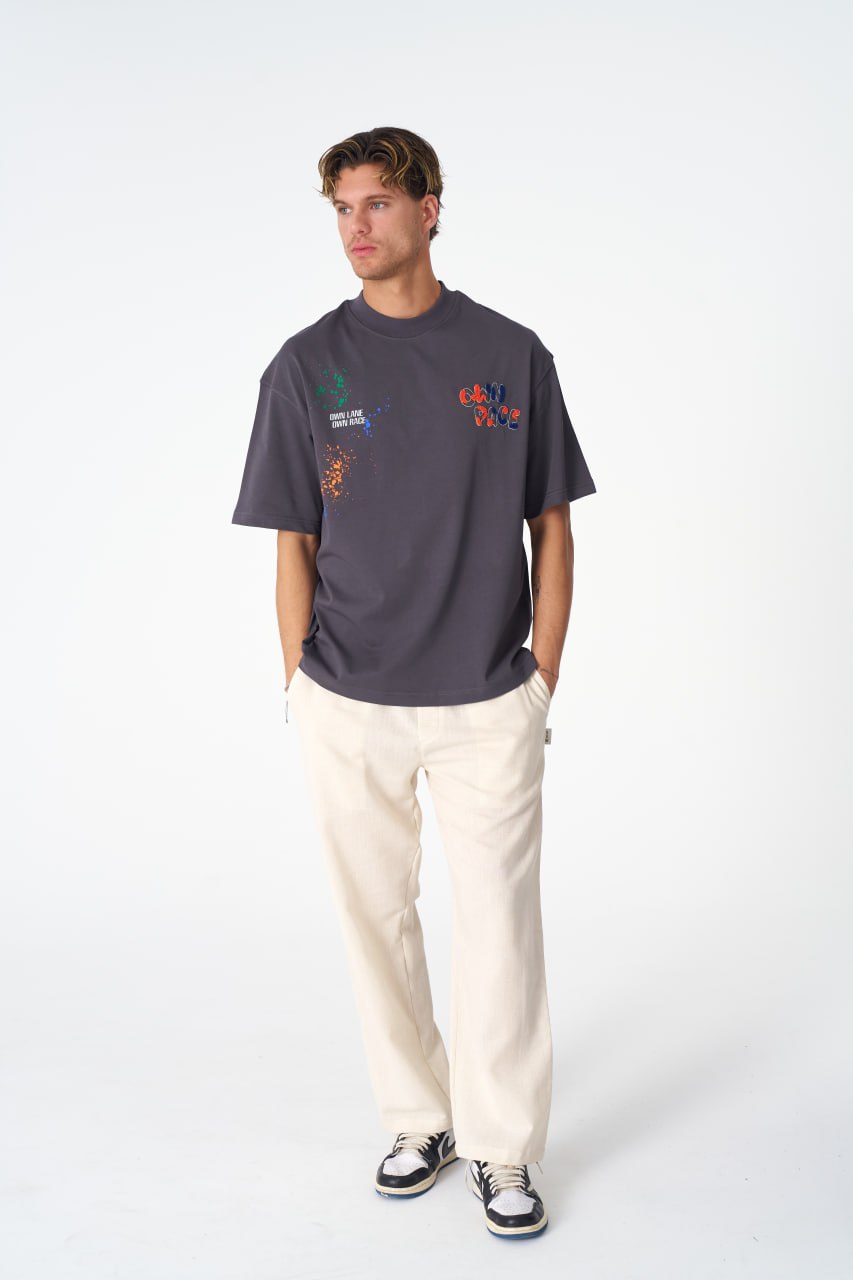 Oversize Cotton Tee / "Own Pace" Paint Splatter Graphic Print