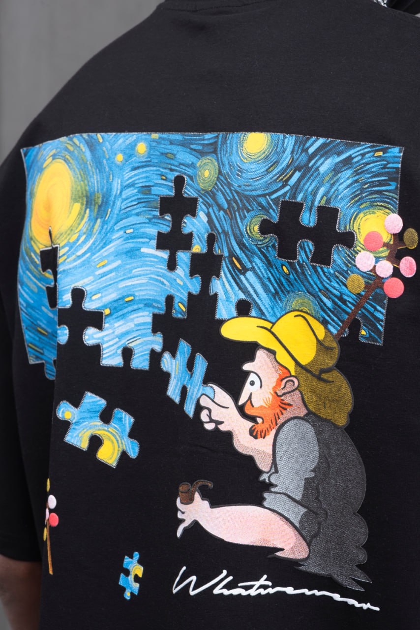 Oversize Cotton Tee – Starry Night  Graphic Print