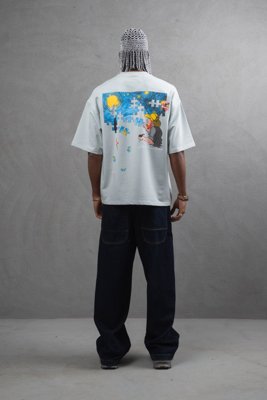 Oversize Cotton Tee – Starry Night  Graphic Print