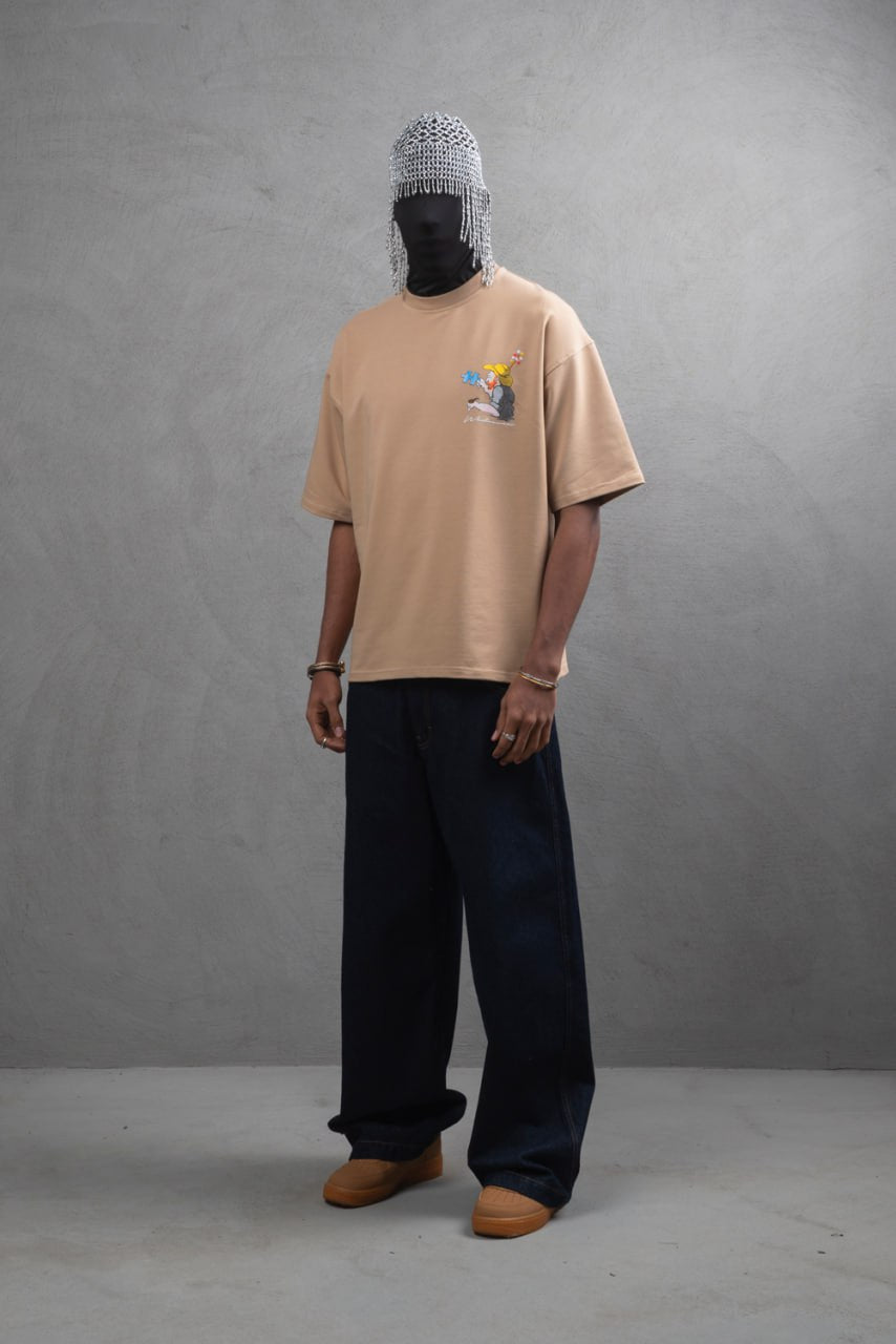 Oversize Cotton Tee – Starry Night  Graphic Print