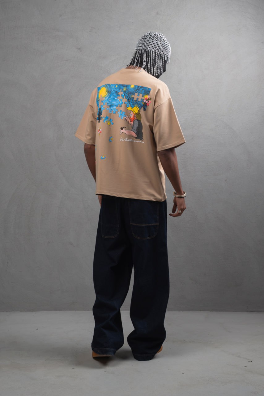 Oversize Cotton Tee – Starry Night  Graphic Print