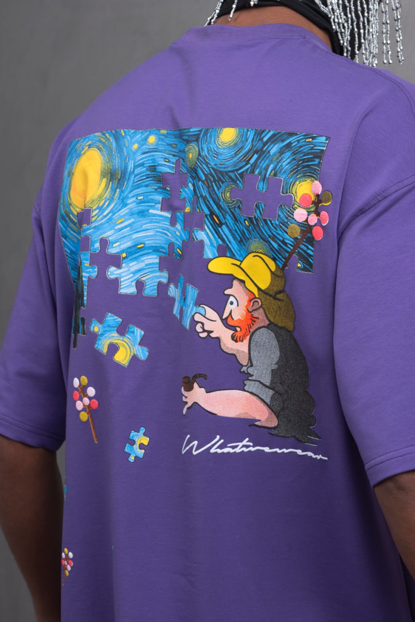 Oversize Cotton Tee – Starry Night  Graphic Print