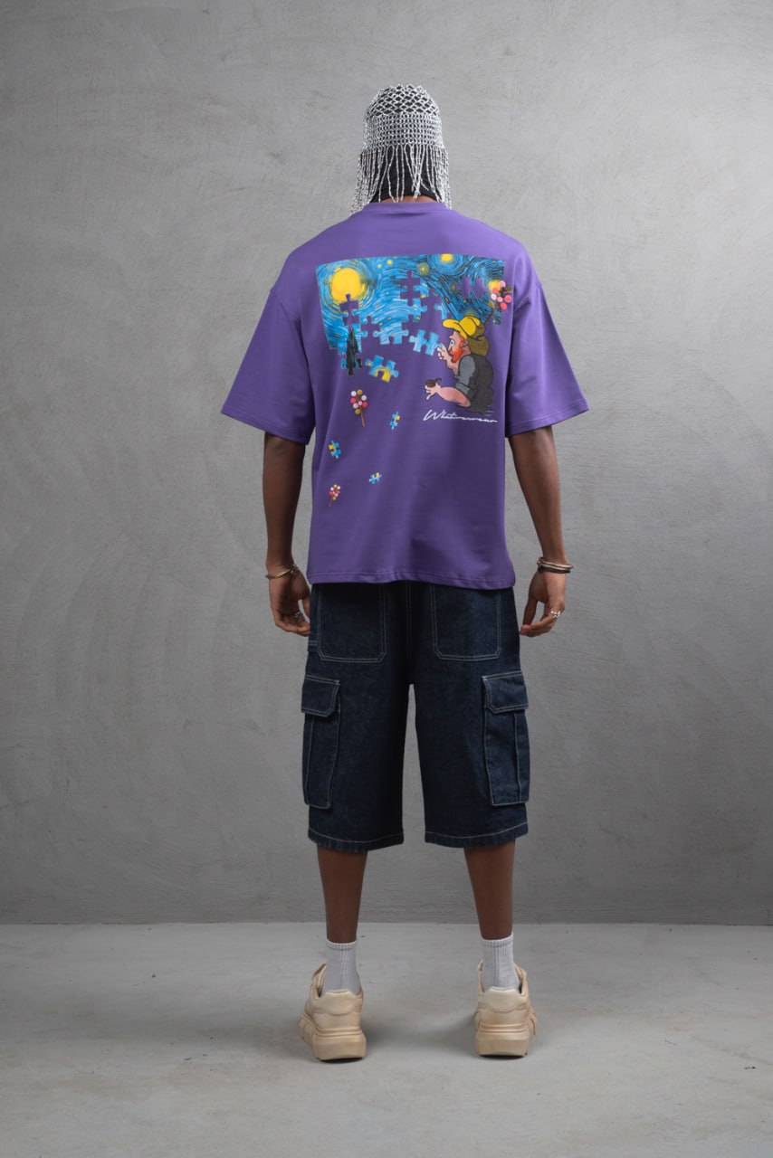 Oversize Cotton Tee – Starry Night  Graphic Print