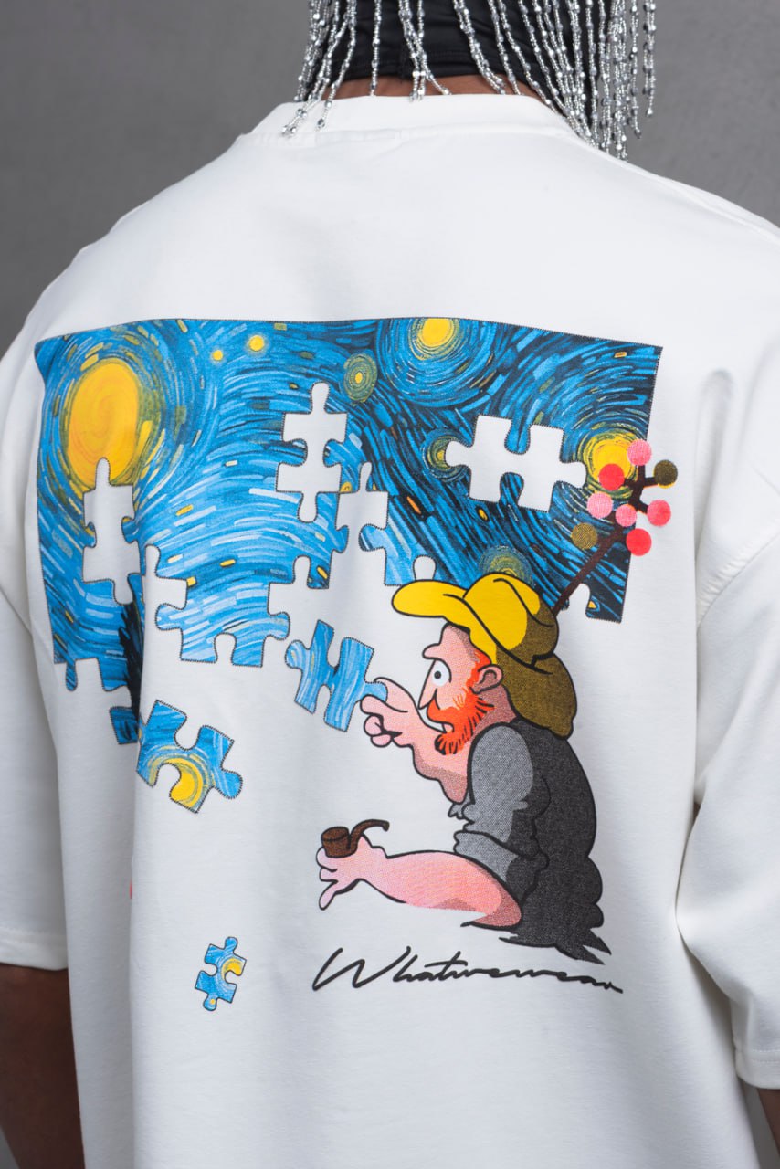 Oversize Cotton Tee – Starry Night  Graphic Print