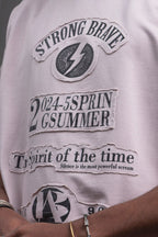 Oversize Cotton Tee - "Strong Brave Couture" Graphic Print