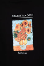 Oversize Cotton Tee - Van Gogh Sunflowers Art Print with Quote