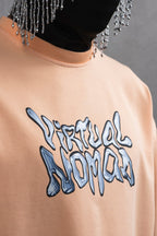 Oversize Cotton Tee – "Virtual Nomad" Graphic Print