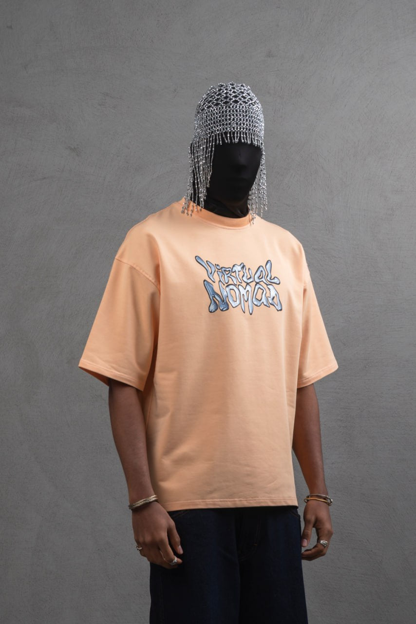 Oversize Cotton Tee – "Virtual Nomad" Graphic Print