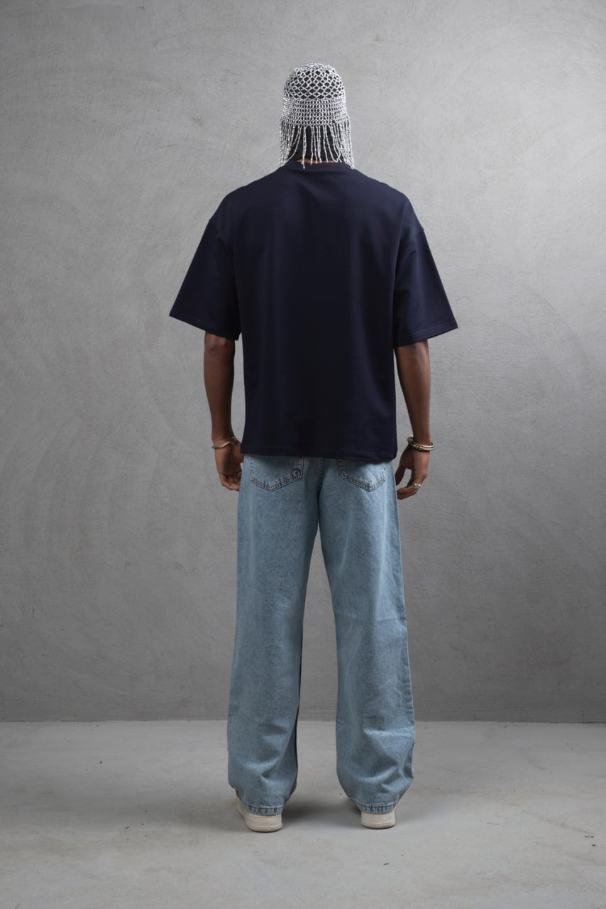 Oversize Cotton Tee – "Virtual Nomad" Graphic Print