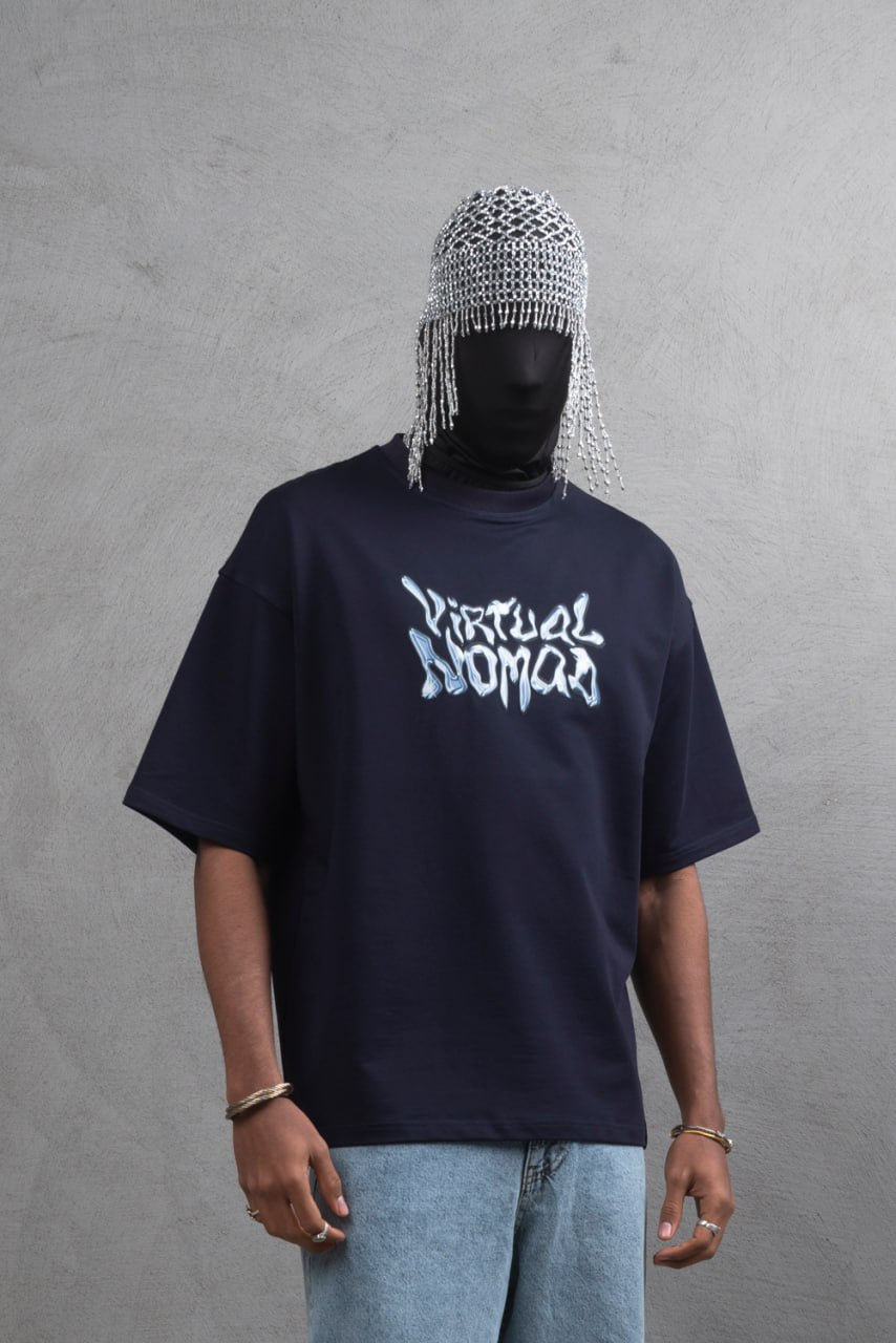 Oversize Cotton Tee – "Virtual Nomad" Graphic Print