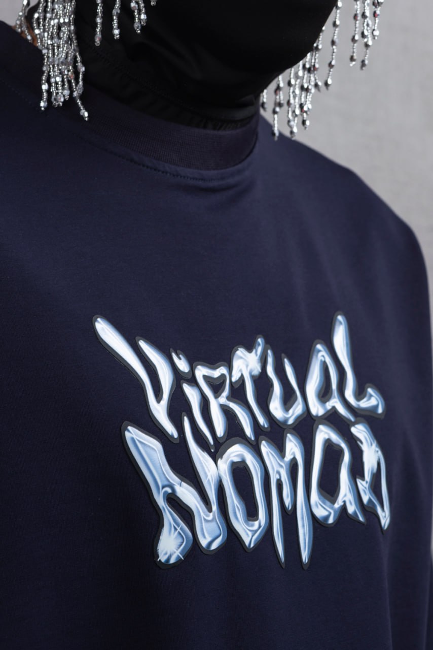 Oversize Cotton Tee – "Virtual Nomad" Graphic Print