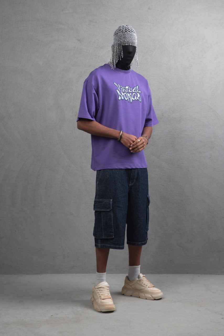 Oversize Cotton Tee – "Virtual Nomad" Graphic Print