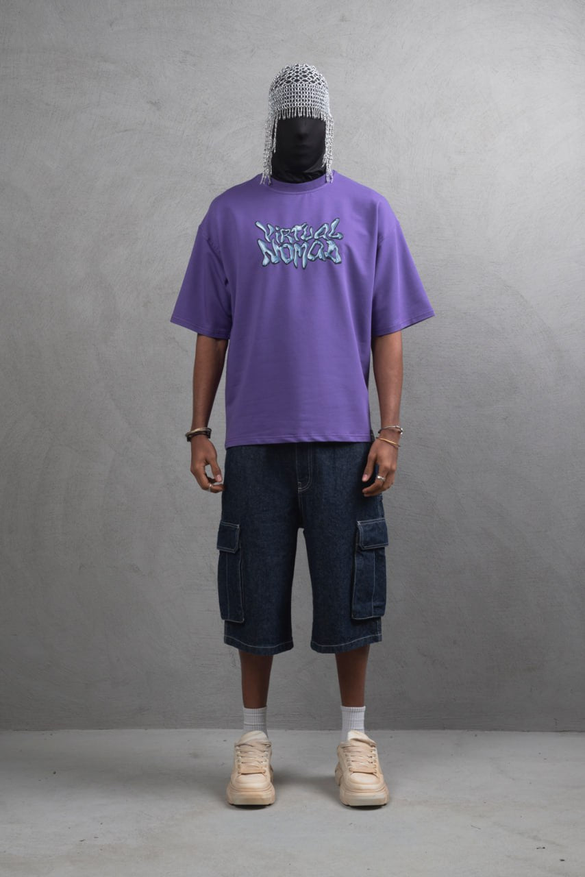 Oversize Cotton Tee – "Virtual Nomad" Graphic Print