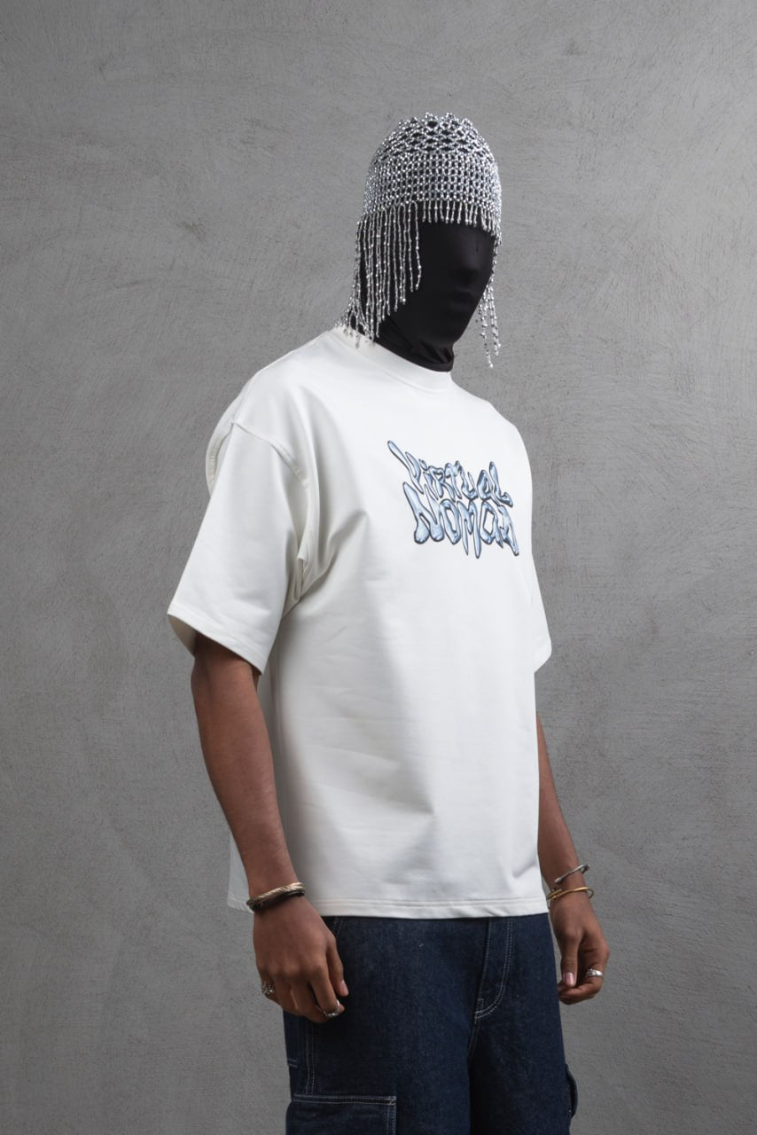 Oversize Cotton Tee – "Virtual Nomad" Graphic Print