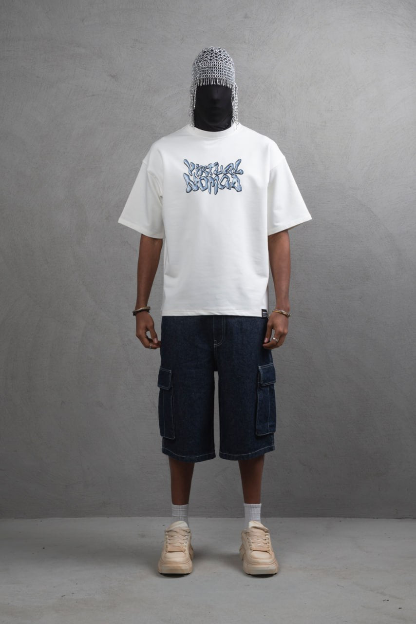 Oversize Cotton Tee – "Virtual Nomad" Graphic Print