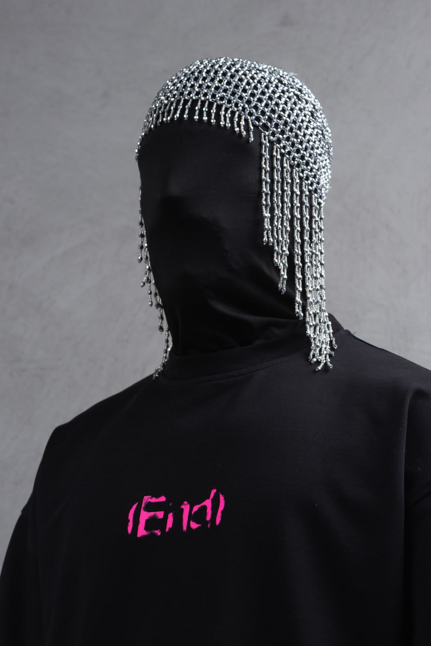 Oversize Cotton Tee – "(End)" Flame Graphic Print