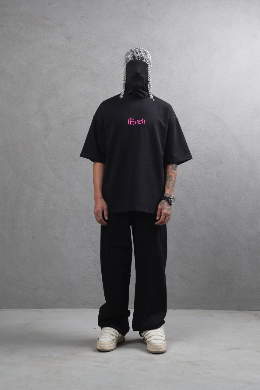 Oversize Cotton Tee – "(End)" Flame Graphic Print