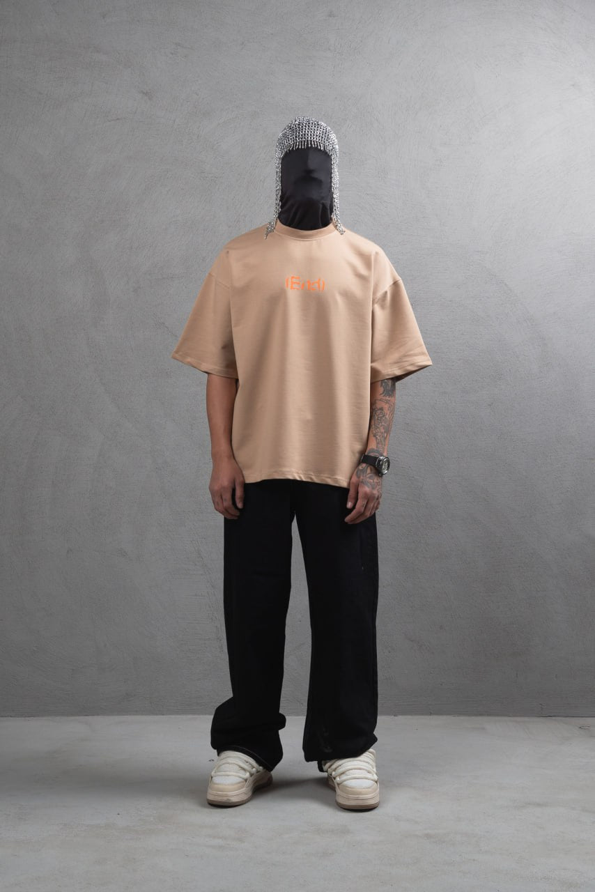 Oversize Cotton Tee – "(End)" Flame Graphic Print