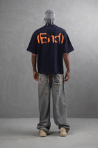 Oversize Cotton Tee – "(End)" Flame Graphic Print