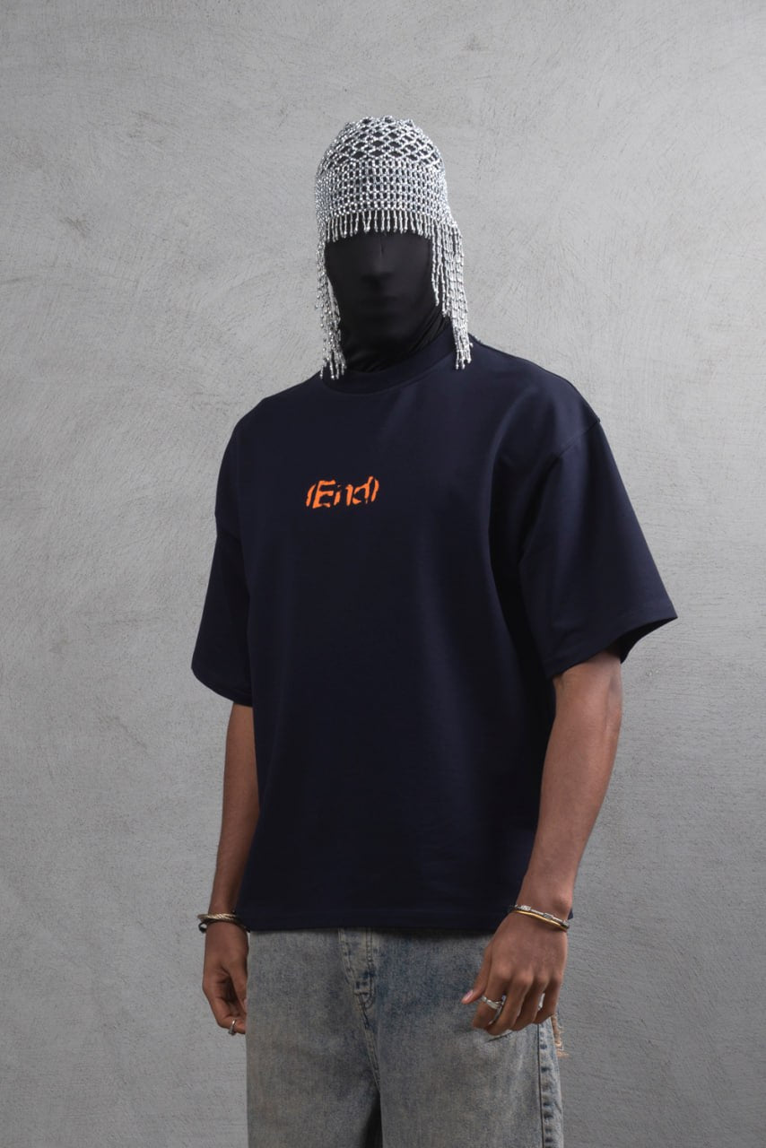 Oversize Cotton Tee – "(End)" Flame Graphic Print