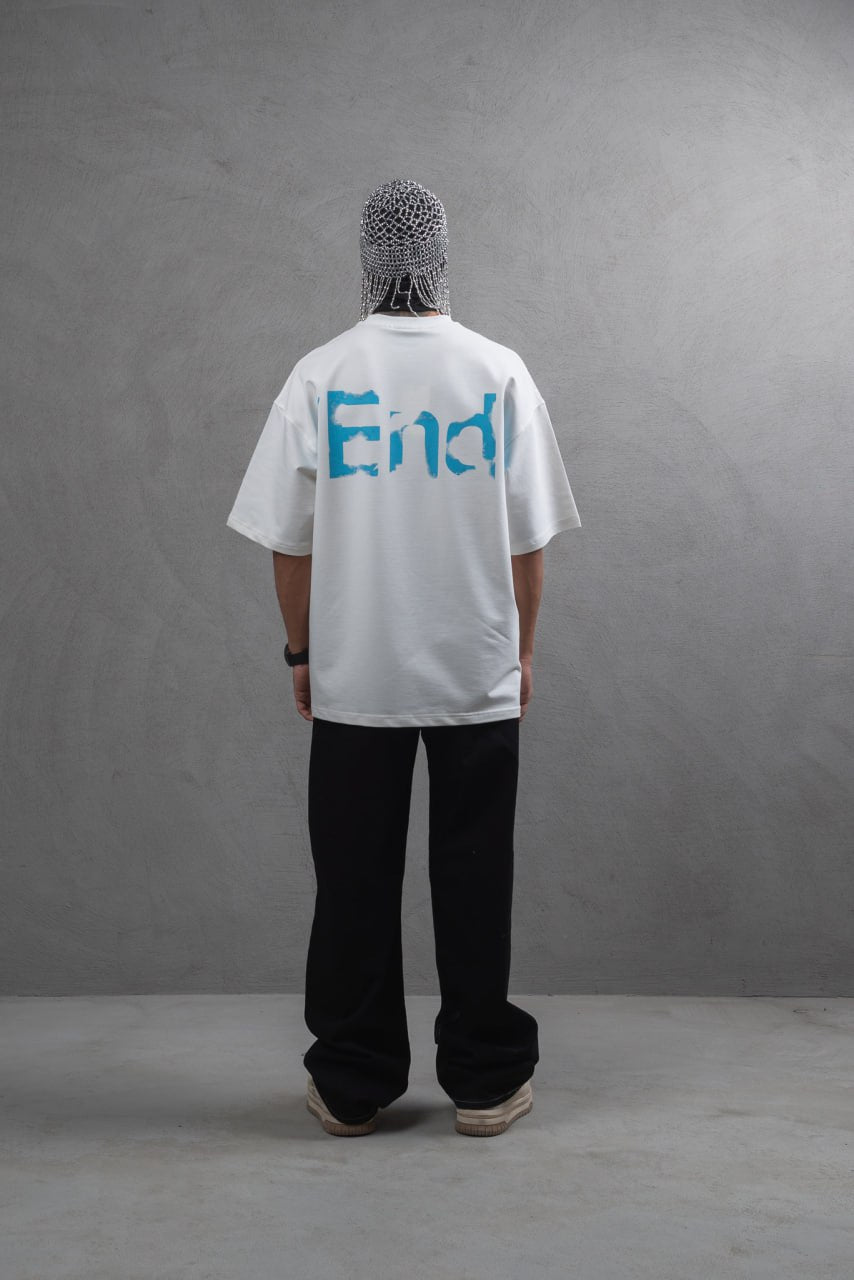 Oversize Cotton Tee – "(End)" Flame Graphic Print